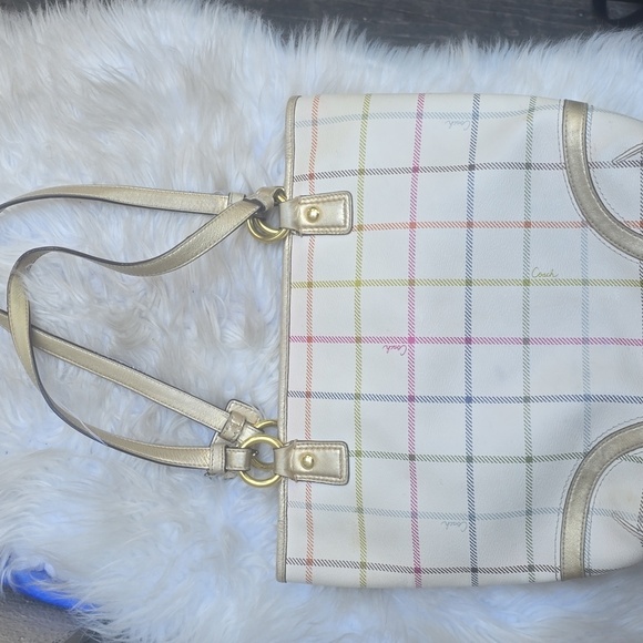 COACH WHITE PLAID HERITAGE TATTERSAL BAG PURSE TOTE No.K1173-F19174 - Picture 6 of 17